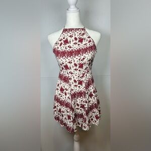 Brandy Melville White/Burgundy Floral Mini Dress. Size Small. Garden Girl.